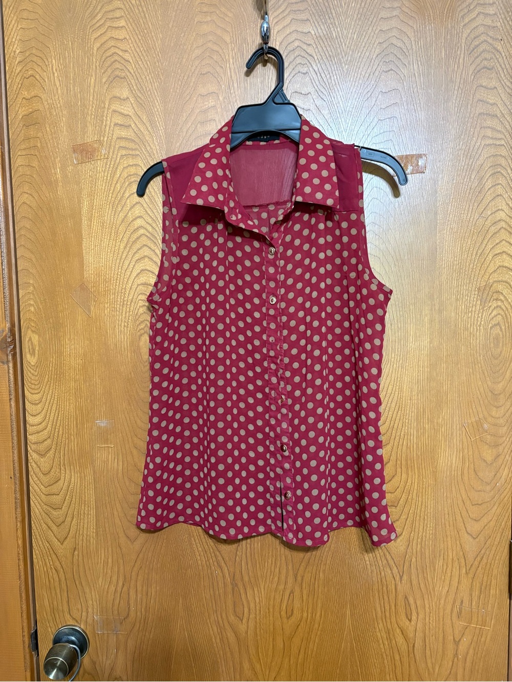 edge Red Polka Dot Sleeveless Button-Front Blouse